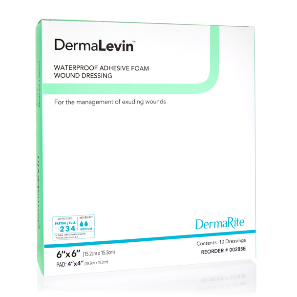 DermaLevin Waterproof Bordered Foam Dressing (6" x 6")