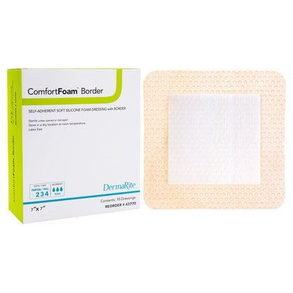Dermarite ComfortFoam Border Foam Wound Dressing with Soft Silicone Adhesive, 7 x 7 inches