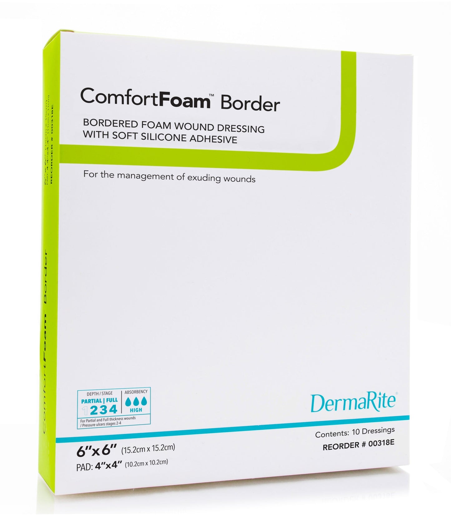 Dermarite ComfortFoam Border Foam Wound Dressing with Soft Silicone Adhesive, 6 x 6 inches