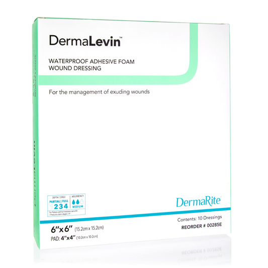 DermaLevin Waterproof Bordered Foam Dressing (6" x 6")