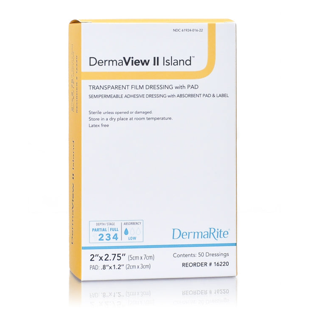 DermaView II Island Transparent Film Dressing (2" x 2 3/4")